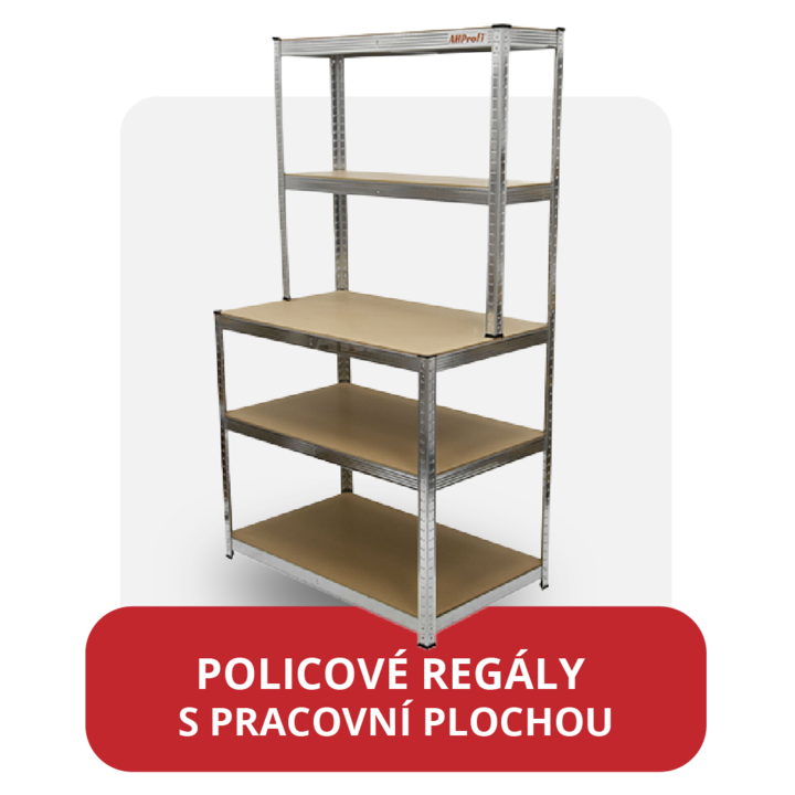 Policové regály s pracovní plochou